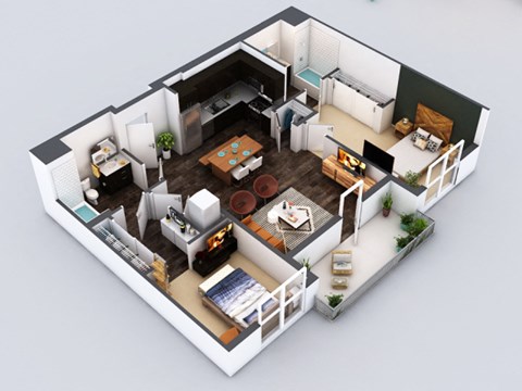 Floor plan for 2 beds, 2 baths, 1028 sqft